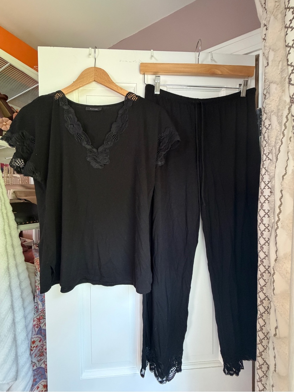 Natori Zen Black Lace-Trim Sleep Set - Women Intimates & Sleepwear size Small